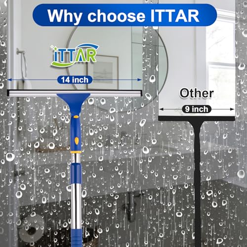 ITTAR 14 inch Rotatable Shower Squeegee for Glass Doors, Multi-Purpose Window Squeegee with Refill Rubber Blade, Bathroom Cleaner Tool for Shower Door Window Mirror Wall Car Windshield - size: 14 inch
