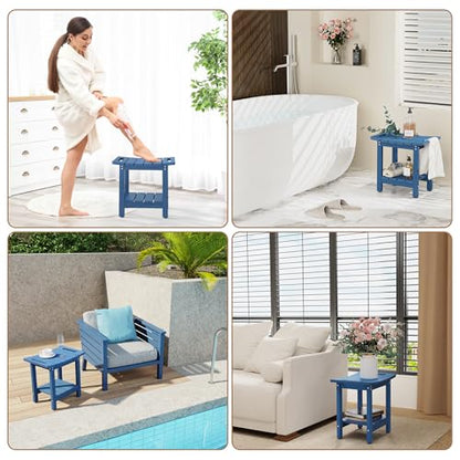 HIPS Shower Benches for Inside Shower, Shower Stool with Space-Efficient Storage Shelf, Waterproof Shower Chair Seat for Spa Bathroom(Navy Blue) - color: Navy Blue