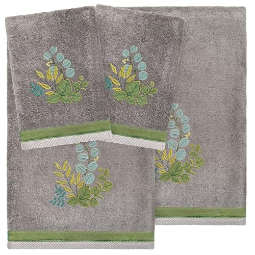 Verdant 4-Piece Luxury Towel Set, Applique Embroidered Bouquet, Plush Turkish Cotton, Durable & Quick Dry, Vibrant Bathroom Ensemble, 2 Bath 2 Hand Towels, Charcoal - color: Charcoal, size: 2 Pcs Bath 2 Pcs Hand Towel