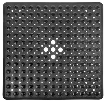 Square Shower Mat Non Slip, 21x21 Inch Square Bathtub Mat for Inside-Shower with Suction Cups Drain Holes, Anti-Slip Bathroom Floor Shower Stall Mats, Soft Bath for Tub, Machine Washable - Black - color: Black