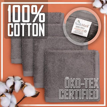 Set of 10 Washcloths Made of 100% Cotton - Soft and Absorbent Face and Hand Towels - Practical for Bathroom and Kitchen - 12 x 12 in, Grey - color: Anthrazit