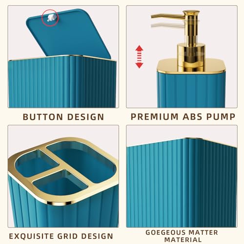 XLHOMO Bathroom Accessory Set - 26PC Bathroom Shower Curtain and Rug Set, Bathroom Accessories Set, Teal Bathroom Set with Trash Can, Toilet Brush, Qtip Holder & Soap Dispenser - style: Teal