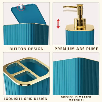 XLHOMO Bathroom Accessory Set - 26PC Bathroom Shower Curtain and Rug Set, Bathroom Accessories Set, Teal Bathroom Set with Trash Can, Toilet Brush, Qtip Holder & Soap Dispenser - style: Teal