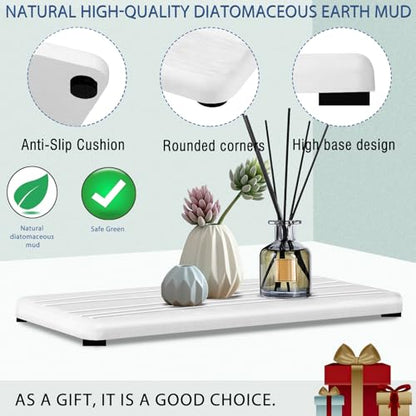 2PCS Water Absorbing Stone Tray, Fast Drying Stone Sink Tray, Water Absorbent Diatomite Trays, Stones Soap Trays, Diatomite Coasters for Kitchen Sink Bathroom Counter, Hand Soap Dish & Holders - color: 2pcs 21×10cm White Wave