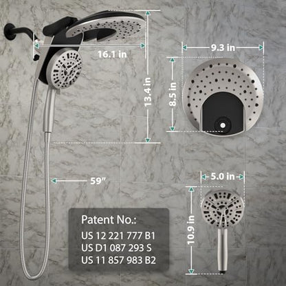 Foldable Rainfall Shower Head 9 Spray Settings/Modes Handheld Showerheads | High Pressure Shower Heads with Handheld Spray Combo, Built-in Magnetic Docking, Power Jets, Stainless Steel Shower Hose - color: Startlight