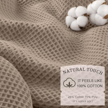 Waffle Weave Shower Curtain Heavyweight Cotton Fabric Beige 72Wx72L | Soft Cotton Cloth,3D Square Truely Waffle Washable, Hotel Luxury Spa, Shower Curtain Set for Bathroom 12 Plastic Hooks - color: Beige, size: Standard 72"W X 72"L