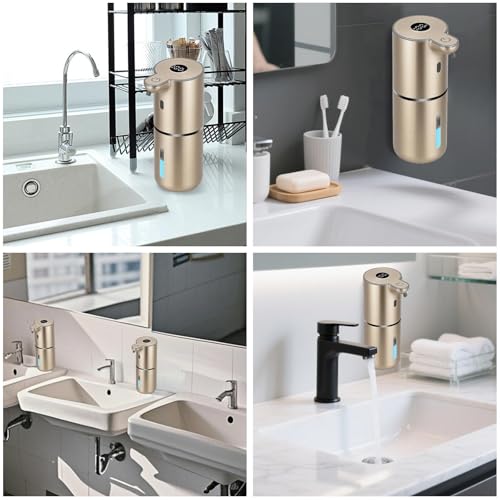 OHIFAST Automatic Liquid Soap Dispenser Touchless, USB Rechargeable Smart Hand Soap Dispenser, 6-Level Adjustable, 12.8oz/380mL Wall Mounted for Bathroom Kitchen Accessories Dish Soap-Gold - color: Gold, style: Liquid