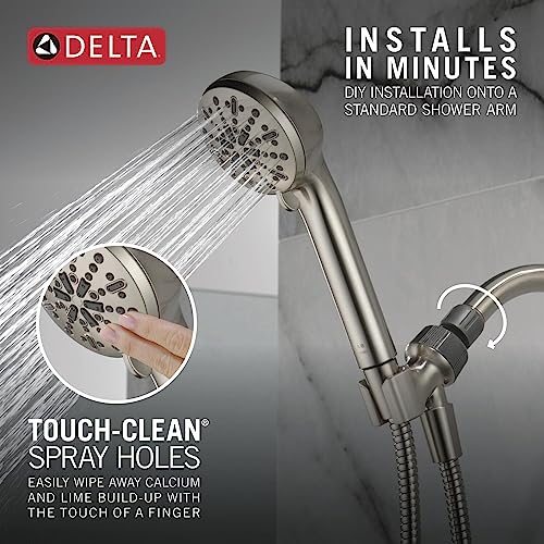 DELTA FAUCET -faucet 4-Spray Handheld Shower Head, Brushed Nickel Shower Head with Hose, Showerheads & Handheld Shower, Shower Head, Detachable Shower Head 1.75 GPM, Brushed Nickel 75413SN, Stainless - color: Stainless