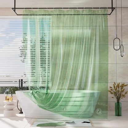 AmazerBath Heavy Duty Shower Curtain and Liner 2-in-1, 100% EVA Luxury Soft Clear Mint Green Shower Curtain Liner, 72x72 Plastic Weighted Shower Curtain, 12 Rustproof Grommets & 3 Heavyweight Stones - color: Rainbow Nature Oasis, size: 72"W x 72"L (Pack o