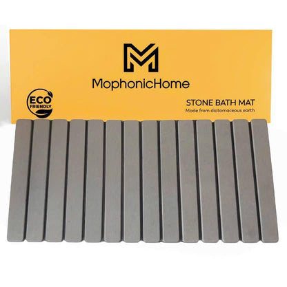 Extra Long Foldable Stone Bath Mat 32 x 15 - Diatomaceous Earth Shower Mat, Non-Slip Quick-Dry Stone Bath Mats for Bathroom, Super Absorbent, Compact Design, Easy to Clean, Dark Gray | Super absorbent surface, easy-care finish, includes non-slip pad, bath