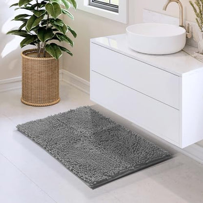 Hearth & Harbor Bathroom Rugs, Chenille Bath Mat - Machine Washable Bath Mats for Bathroom Non-Slip Backing Rubber, Quick Dry Bathroom Mat, 17 x 24 - Frost Grey - color: Frost Grey, style: 17 x 24