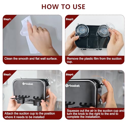 Strong Suction Wall Mount Toothbrush Holder with 2 Cups- No Drill Bathroom Organizer, Large Capacity & Hygienic Quick Drying Design - color: Black-2 Cups