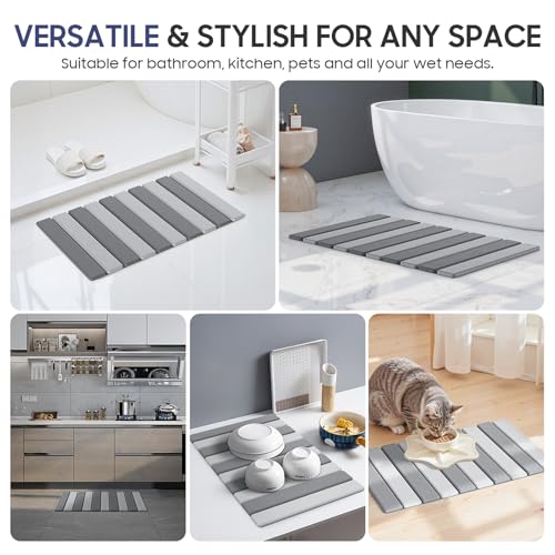 Hansburg Stone Bath Mat Foldable Diatomaceous Earth Bath Mat Non-Slip Absorbent Shower Stone Mat Quick Dry Easy Clean for Bathroom Floor Kitchen Dish Drying - color: Double Grey