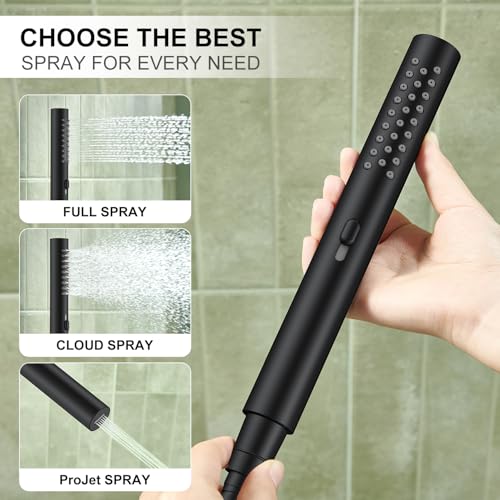 Matte Black 10 Inch All Metal Rain Shower Head with Handheld Spray | High Pressure Rainfall Shower Head wih Adjustable Extension Arm, Dual Showerhead Set with 60" Shower Hose, Square Rainfall - color: Matte Black