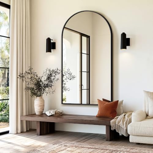 Arched Bathroom Mirror, Black, 55"x30" - color: Black, size: 55"L x 30"W