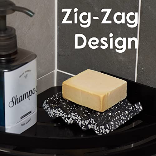 Tapeera Zig Zag Terrazzo Stone Soap Dish for Bathroom Sink - Concrete Soap Saver for Bar Soap Holder for Shower - Sponge Holder - Self Draining Soap Dish Holder - Kitchen Soap Tray (Black) - color: Black