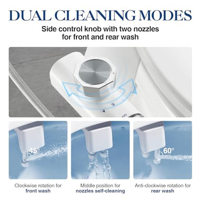 Non-Electric Bidet Attachment for Toilet Seat, Daul Clean Nozzles 3 Modes Adjustable Water Pressure Bidet Toilet Seat Attachment with Pressure Controls Feminine/Posterior Wash (TT17N)