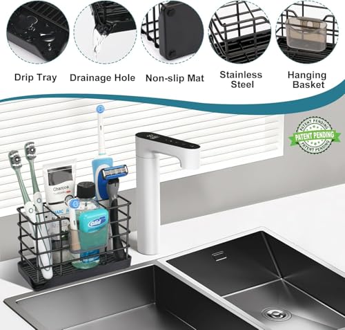 Toothbrush Holders for Bathroom,Black,Stainless Steel,Detachable,Tray,5 Slot - size: Large