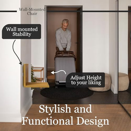 Wall Mounted Folding Chair, Bamboo Fold Down Seat for Entryway, Shower and Small Spaces, Holds 260 lb (120 kg), Space Saving Wall Bench, Mounting Hardware Included