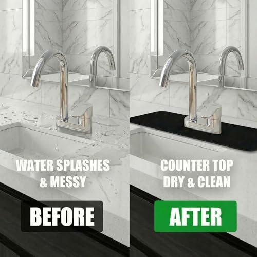 2PCS Absorbent Mat for Bathroom 4IN Centerset Oval-Hole Faucet-23.5" Lx4.5 | Splash Guard for 2-Handle Faucet Sink 3 holes - Cuttable Kitchen Counter Protector Drip Catcher for Irregular Sink, Black