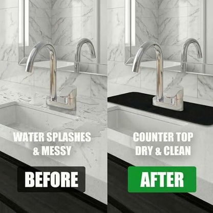 2PCS Absorbent Mat for Bathroom 4IN Centerset Oval-Hole Faucet-23.5" Lx4.5 | Splash Guard for 2-Handle Faucet Sink 3 holes - Cuttable Kitchen Counter Protector Drip Catcher for Irregular Sink, Black