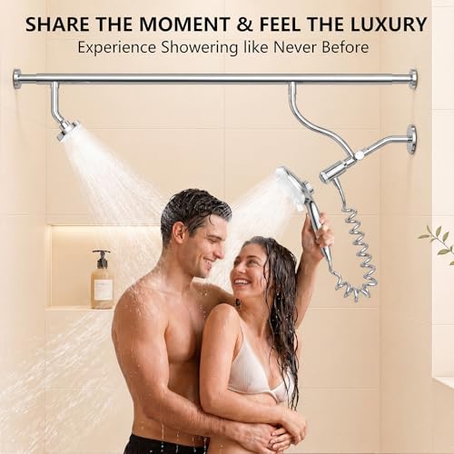 Dual Shower Head with Magnetic Handheld, Double Showerhead System, Silver | High Pressure, Gifts for Two People 2 Person Couples Women Men, Adjustable, Easy Install, Renter-Friendly, SPA-Like - color: Silver
