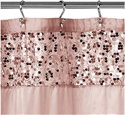 Zahari Home 13pc Sinatra Bathroom Shower Curtain Set - Blush Luxury Fabric With 12 Hooks - Unique Design Bling - color: Sinatra Blush, style: Shower Curtain and 12 Shower Hooks