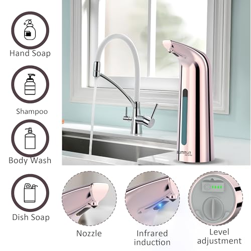 Automatic Liquid Soap Dispenser, 4-Level,13.5oz Touchless | Plastic,400ml Electric Battery Operated Hand & Dish Countertop Soap Dispensers with Sensor for Bathroom,Kitchen Sink - color: Rose Gold, style: Battery