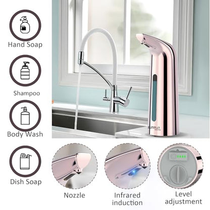 Automatic Liquid Soap Dispenser, 4-Level,13.5oz Touchless | Plastic,400ml Electric Battery Operated Hand & Dish Countertop Soap Dispensers with Sensor for Bathroom,Kitchen Sink - color: Rose Gold, style: Battery