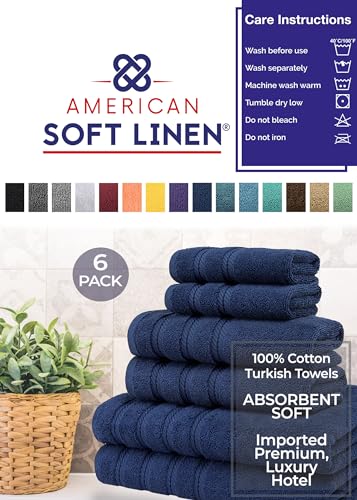 American Soft Linen 100% Carde Cotton 6 Piece Towel Set, 590 GSM Heavy Weight Soft Absorbent Turkish Towels for Bathroom, Royal Blue - color: Royal Blue