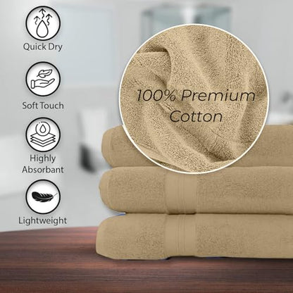 KAHAF COLLECTION 100% Cotton Bath Towels, 24x48 Pack of 6 Towels, Quick Dry, Highly Absorbent, Soft Feel Towel, Gym, Spa, Bathroom, Shower, Pool, Luxury Soft Towels (Beige, 24x48-6 Pack) - color: Beige, size: 24x48 - 6 PACK