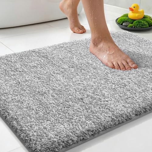 Yimobra Cushioned Anti-Fatigue Bathroom Rug, Bath Mat Non Slip Washable, Dense Soft Microfiber for Bathroom Sink, Shower, Tired Feet Comfort, Absorbent, 24" X 17", Grey and White - color: Grey and White, size: 24" X 17"