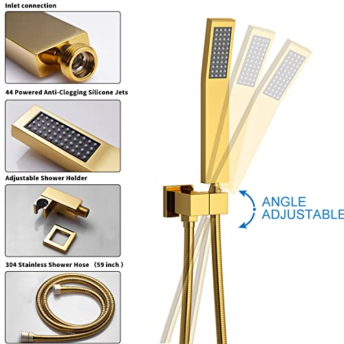 Gold Shower System 12 Inch Bathroom Luxury Rain Mixer Shower Combo Set Wall Mounted Rainfall Shower Head System Gold Rain Shower Jets Body Sprays System - color: Gold