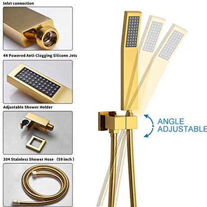 Gold Shower System 12 Inch Bathroom Luxury Rain Mixer Shower Combo Set Wall Mounted Rainfall Shower Head System Gold Rain Shower Jets Body Sprays System - color: Gold