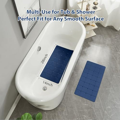 Webos Silicone Bath Mat with Suction Cups – Non-Slip Foldable Bathtub & Shower Mat, Durable & Quick-Dry Safety Tub Mat with Large Drain Holes for Families 28"x 14" Navy Blue - color: Navy Blue, size: 28" x 14" (Rectangular)