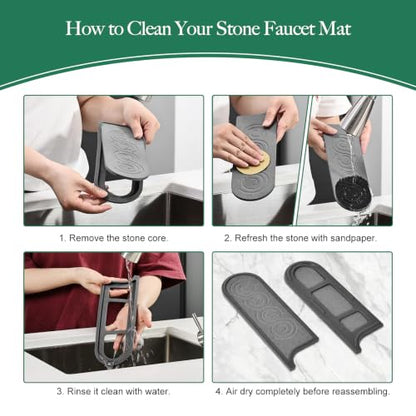 Faucet Mat for Kitchen Sink with Airflow Silicone Sleeve, Instant-Dry Diatomaceous Stone Sink Protector Tray Around Faucet for Kitchen, Bathroom, RV (Black Wave, 23.2" x 3.9" x 0.47") - color: Grey Wave - Dark Grey Silicone Edge