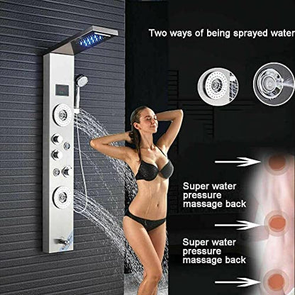 LED Shower Panel Tower Faucet Set rain Massage Body Jets System Stainless Steel