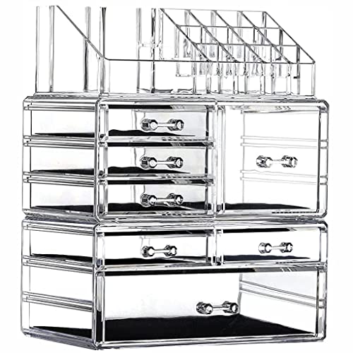 Clear Acrylic Makeup Organizer for Vanity,Countertop,Stackable 7 Drawers Bathroom Skincare Organizer with Brush Holder,Large Skin Care Organizer for Jewelry,Beauty Product Lipsticks,Nail Polishes - style: Medium-7 drawers With Tray Top