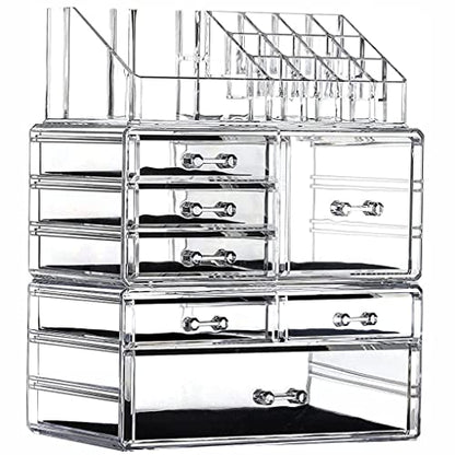 Clear Acrylic Makeup Organizer for Vanity,Countertop,Stackable 7 Drawers Bathroom Skincare Organizer with Brush Holder,Large Skin Care Organizer for Jewelry,Beauty Product Lipsticks,Nail Polishes - style: Medium-7 drawers With Tray Top