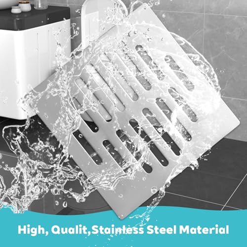 2PCS Square Shower Drain Cover, 5Inch Stainless Steel Bathroom Hair Catcher for Shower, Flat Floor Drain Cover for Bathroom, Kitchen