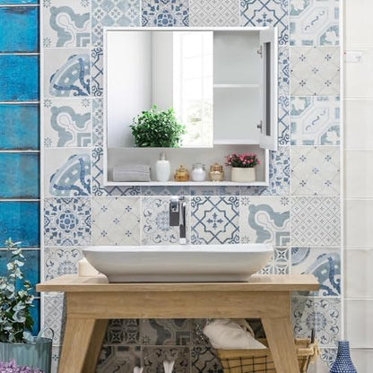 ALIMORDEN Medicine Cabinet with Mirror and Shelves, Bathroom Wood Wall Cabinet Over The Toilet, Vanity, Recessed or Surface Mount, 30.07 Inch x 30 Inch, White - color: White