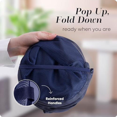 Handy Laundry Collapsible Mesh Foldable Hamper 14" x 14' x 24" Navy Blue - color: Blue
