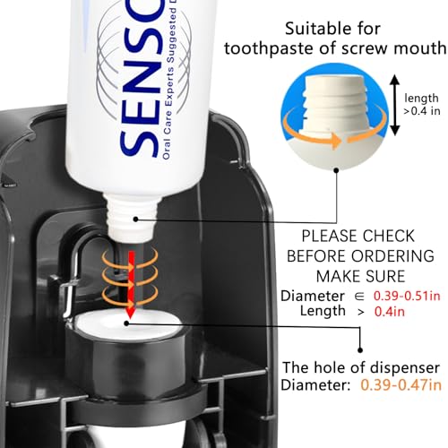 Toothbrush Holder and Toothpaste Dispenser Set | Automatic Toothpaste Squeezer Dispenser, Dispenser Toothpaste Squeezer Kit, Wall Mounted Bathroom Accessories (Black) - color: Black