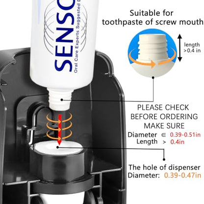 Toothbrush Holder and Toothpaste Dispenser Set | Automatic Toothpaste Squeezer Dispenser, Dispenser Toothpaste Squeezer Kit, Wall Mounted Bathroom Accessories (Black) - color: Black
