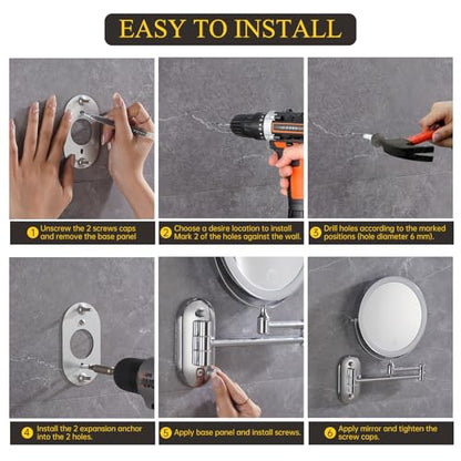 FUNTOUCH 5000mAh Rechargeable Wall Mounted Makeup Mirror with Lights 3X/20X | Double Sided Magnifying,3 Color Lights,Touch Dimmable, Extended Arm 360 Rotation Lighted Bathroom Mirror with Magnification - color: Chrome