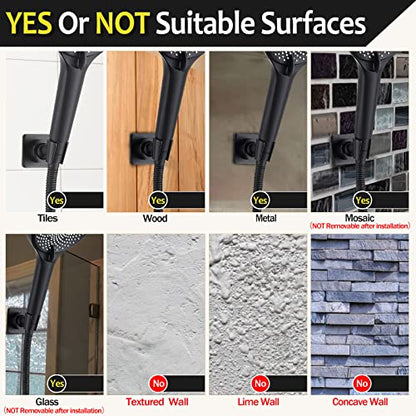 Shower Head Holder All Meta lHandheld Shower Wand Bracket Adhesive Shower Wall Mount Holder Brass Shower Spray Holder Black, Drill Free Glue Installation - color: Black