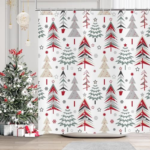 Christmas Shower Curtain 72x72 Inches - Polyester Fabric with Weighted Hem Design, Includes 12 Hooks, Xmas Holiday Bathroom Decor - color: Style-4
