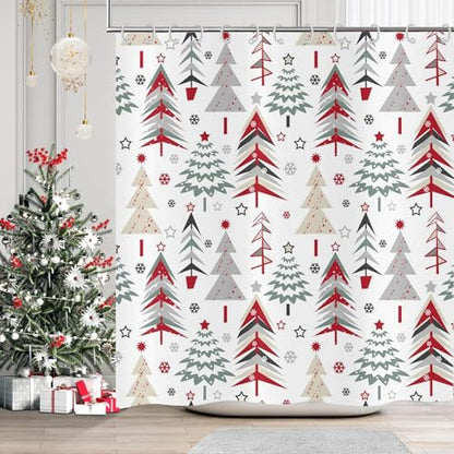 Christmas Shower Curtain 72x72 Inches - Polyester Fabric with Weighted Hem Design, Includes 12 Hooks, Xmas Holiday Bathroom Decor - color: Style-4