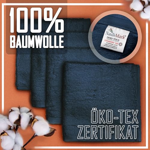 Set of 10 Washcloths Made of 100% Cotton - Soft and Absorbent Face and Hand Towels - Practical for Bathroom and Kitchen - 12 x 12 in (Navy Blue) - color: Navy Blue