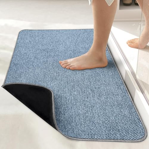 Bosap Bath Mat,Ultra Thin Bathroom Runner Rugs,Large Bath Mats for Bathroom,Quick Dry,Non-Slip,Machine Washable,Low Pile,Bath Rug,Shower Outside,Sink,Home Decor Accessories.Blue,1'5"x2'11"（17x35inch） - color: Blue, size: 1'5" X 2'11" (Runner)